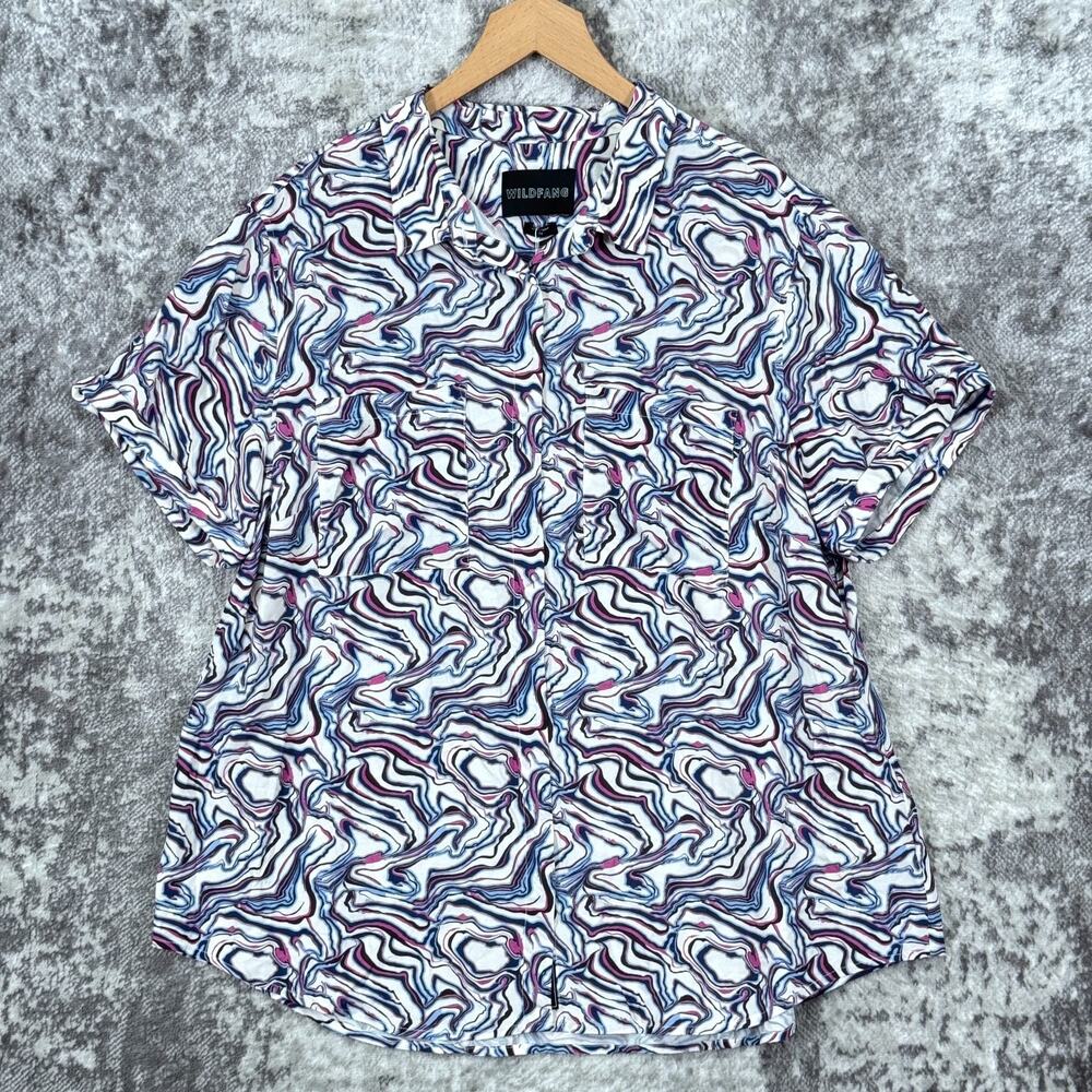 New Wildfang Empower Button Up Shirt 1X Womens Marble Swirl Short Sleeve